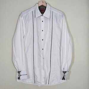 Red Label Hilfiger Denim Shirt Men L Cream Khaki LS Y2K Pearl Button Up Boho VTG